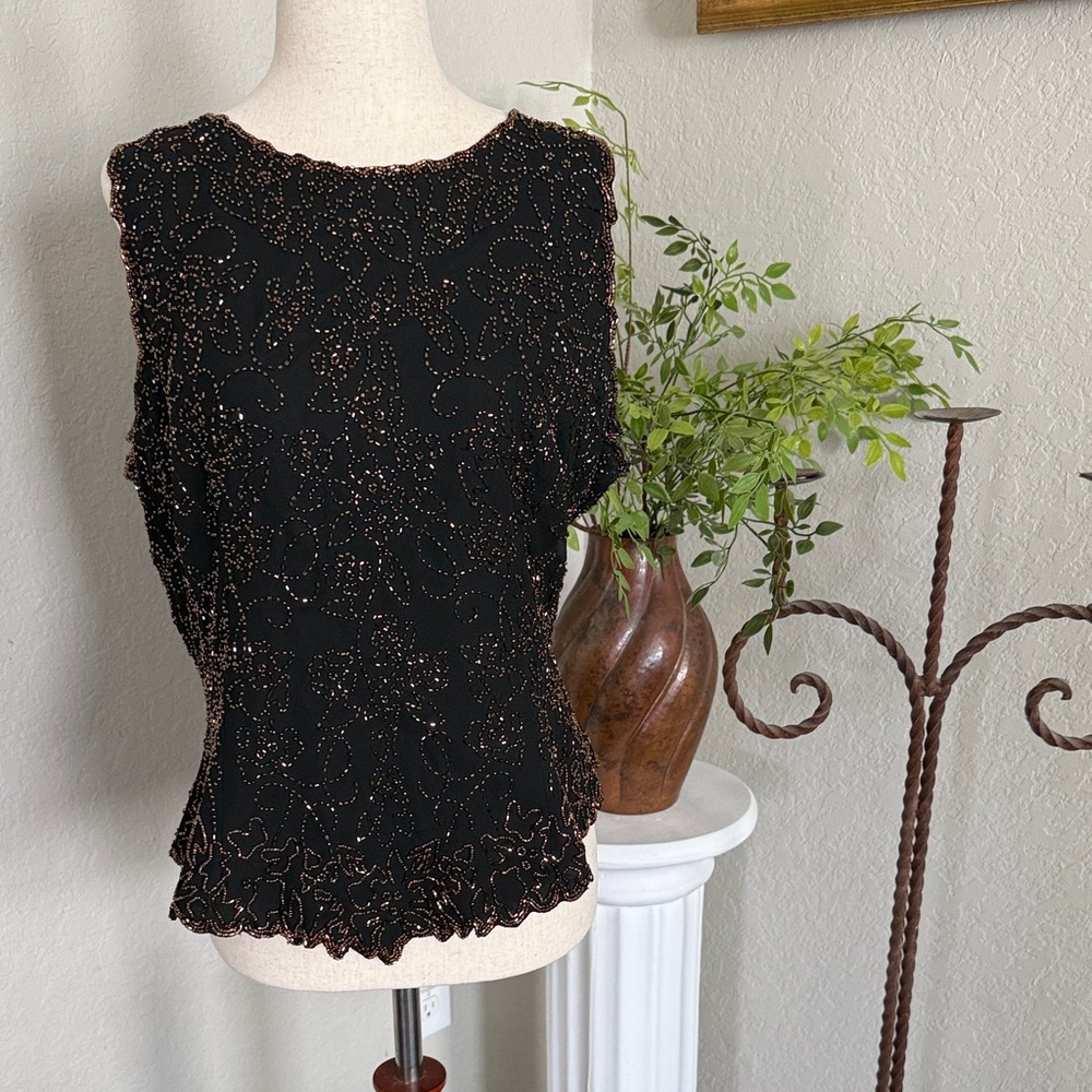 Elegant Black Beaded Women's Top
